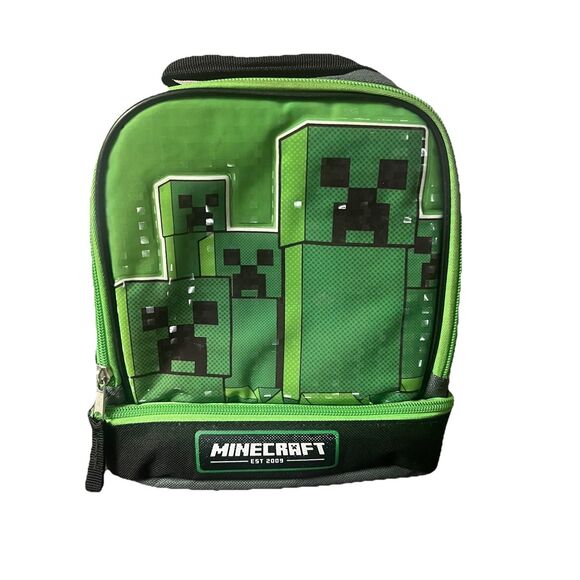 Minecraft School Soft Insulated Dual Lunch Box Tote Kit Bag Boys Creeper - Picture 1 of 6